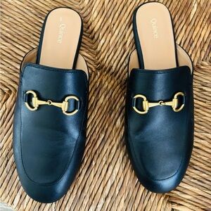 Quince black  Faux-Leather Loafer Mule Shoes